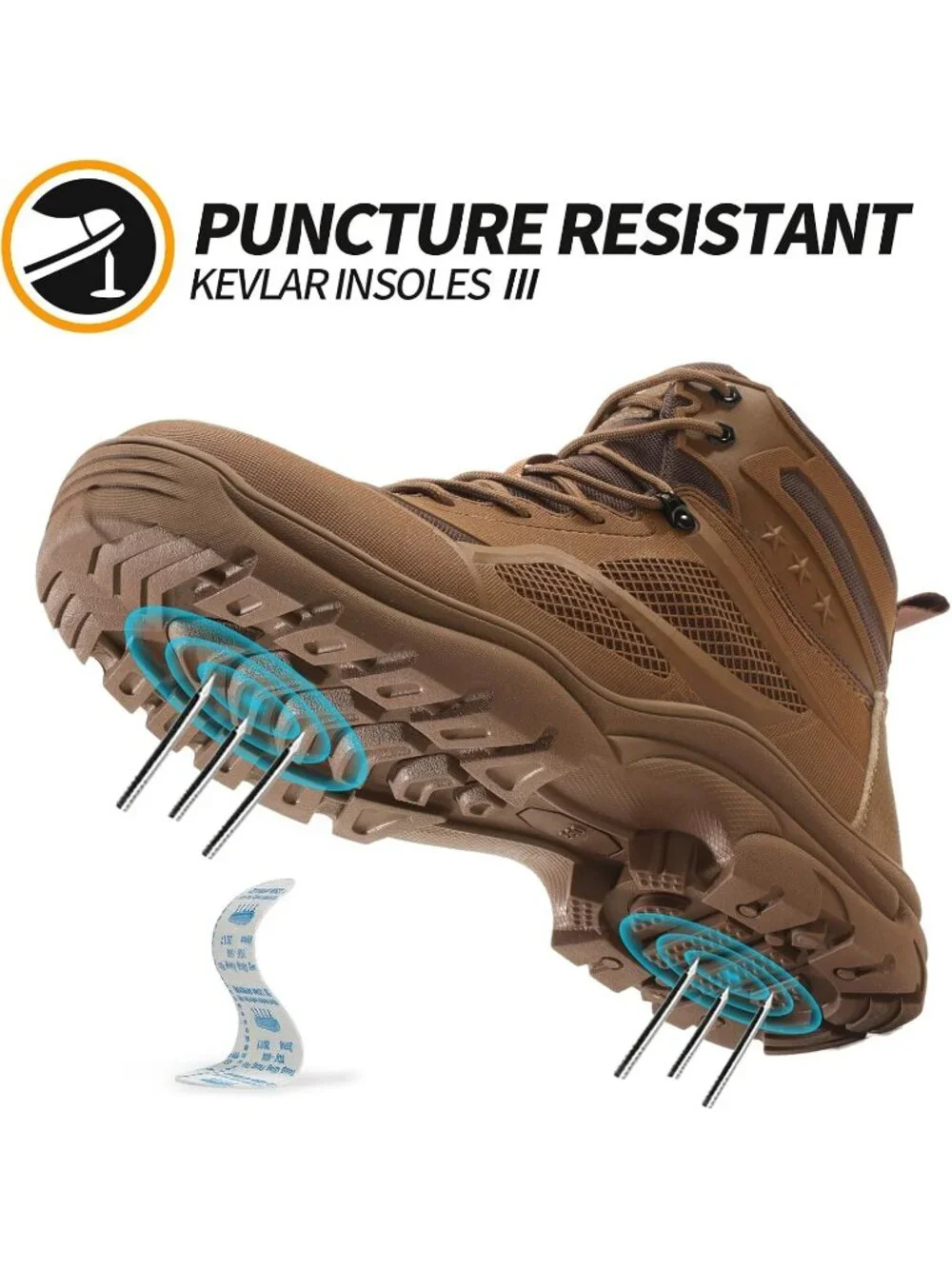 Mens Brown Breathable Shoes Casual High Top Steel Toe Non Slip Hiking Boots